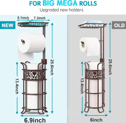 Miniatura 2 de Soporte de papel higiénico mejorado para baño, capacidad para 3 rollos grandes de papel gigante, estante superior para toallitas y pañuelos, Rojo