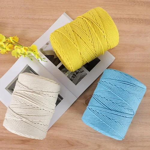 Miniatura 7 de Cordón de macramé de 0.157 in x 328 yardas Cuerda de macramé 100% algodón natural Cuerda de algodón trenzado de 4 hebras para manualidades, Caqui