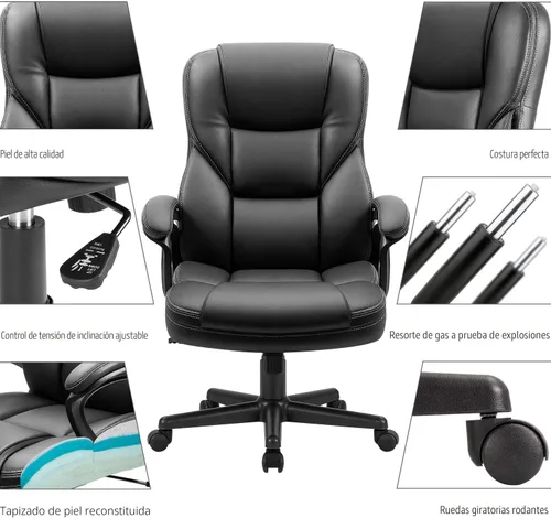 Miniatura 4 de Furmax Silla ejecutiva de oficina con respaldo alto, ajustable, silla de escritorio para el hogar, silla giratoria para computadora, de piel Negro