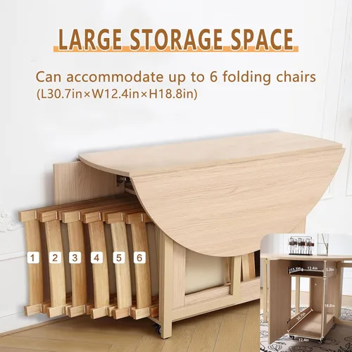 Miniatura 4 de COMUHOME Mesa de comedor plegable redonda de 47.3 pulgadas para 4-8, mesa de comedor plegable de madera para cocina, mesa de comedor grande con Mesa