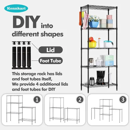 Miniatura 4 de Estante organizador de estante de metal ajustable de 5 niveles para despensa/lavandería/baño/cocina/dormitorio, estantes de almacenamiento