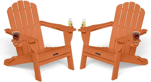 Miniatura 28 de Silla Adirondack plegable, silla Adirondack de HDPE con 2 soportes para tazas, sillas para fogatas al aire libre de fácil montaje para patio