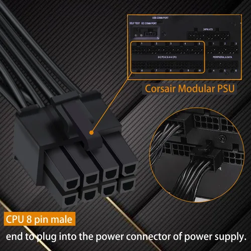 Miniatura 5 de COMeap Cable PCIe para Corsair, ATX CPU 8 pines macho a doble PCIe 8 pines (6+2) macho cable de alimentación para Corsair Thermaltake ARESGAME 1