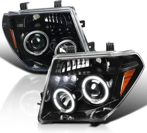 SPEC-D TUNING Faros Delanteros Proyectores LED con Halo Negro Azabache Compatibles con Nissan Pathfinder 2005-2007, Nissan Frontier 2005-2008, Par
