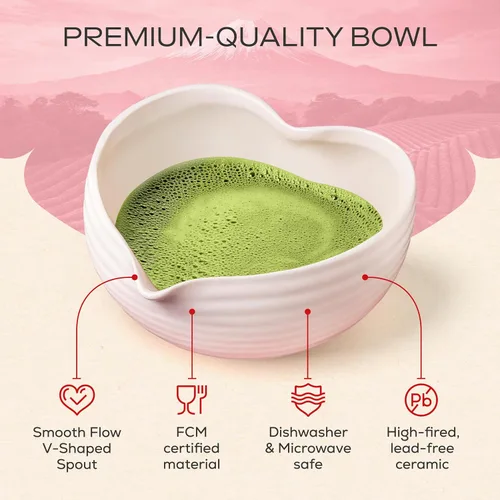 Miniatura 5 de Rehny’s Juego de batidor matcha Juego completo de matcha con cuenco en forma de corazón, batidor de bambú, soporte, tamiz de acero inoxidable