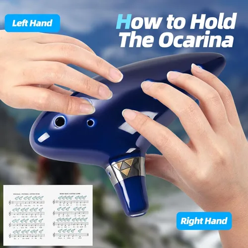 Miniatura 5 de Mulucky Ocarina de arcilla natural de 12 agujeros con accesorios Caja de regalo de instrumento musical para principiantes - Azul oscuro Verde