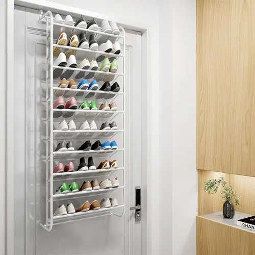 Miniatura 9 de AQQHSAIN Organizador de zapatos de pared de 10 niveles sobre la puerta, zapatero de pared, zapatero de puerta, zapatero para armario, despensa