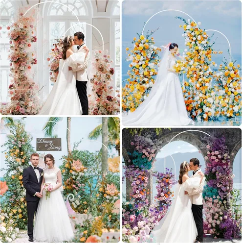 Miniatura 6 de Asee'm Soporte de arco de boda de metal blanco (7.2 pies, 6 pies), juego de 2 marcos de fondo arqueados para ceremonias, fiestas, cumpleaños, baby