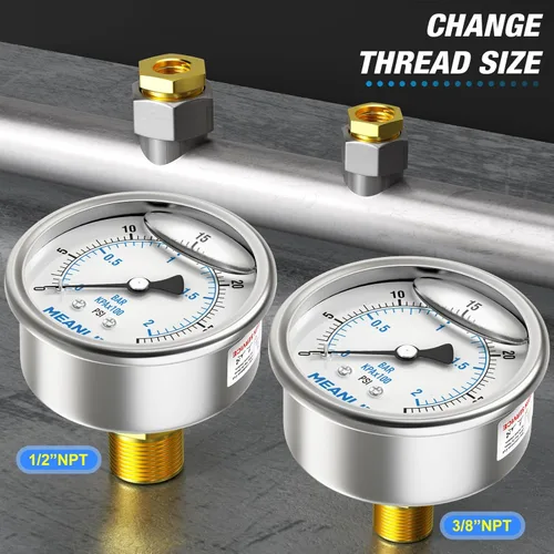 Miniatura 3 de MEANLIN MEASURE 0~30 psi Manómetro de acero inoxidable, relleno de líquido, esfera con cara de 2.5 pulgadas, NPT de 1/4 de pulgada, agua, aceite