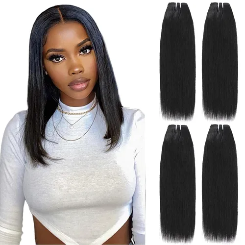 Miniatura 8 de Paquetes de cabello humano corto de 8 pulgadas 10A, pelo brasileño lacio virgen 100% cabello humano liso sin procesar, 4 paquetes 50g/Und
