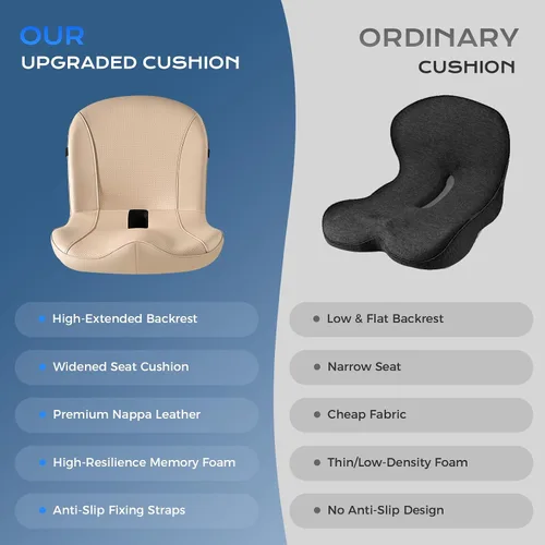 Miniatura 9 de Coverado Cojín de asiento de automóvil y almohada de apoyo lumbar, de una pieza, de piel de napa, espuma viscoelástica, ergonómico, para el dolor