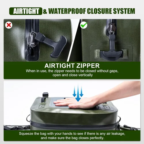 Miniatura 3 de Goture Riñonera de pesca impermeable, IPX8 840D TPU bolsa grande para aparejos con soporte para caña, cierre hermético de cremallera, bolsa de pesca