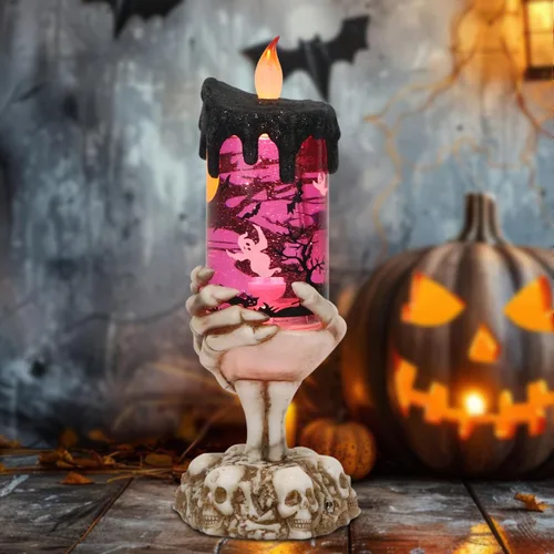 Miniatura 12 de Eldnacele Velas de Globo de Nieve de Halloween Lámpara Iluminada, Operada con Batería Vela Giratoria Espeluznante de Tornado de Agua Brillante Sin