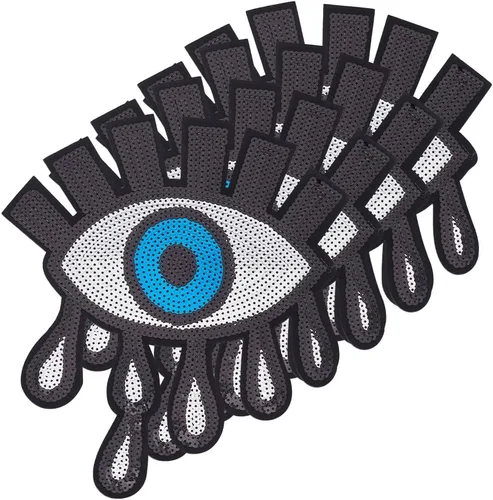 Miniatura 8 de INFUNLY 8 estilos de parches de lentejuelas de mal de ojo, apliques para planchar con purpurina bordada, parches de reparación de ojos bohemios