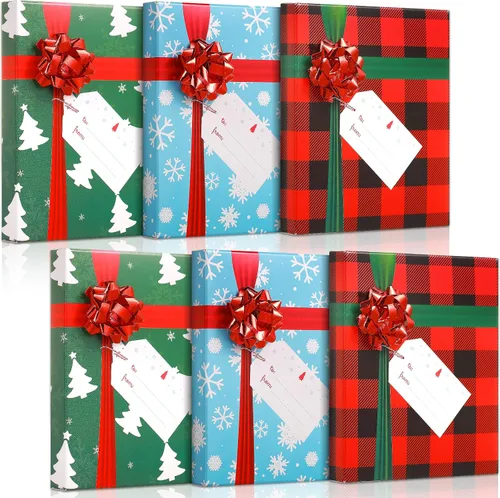 Outus 6 Piezas Caja Porta Tarjetas de Regalo de Navidad con Lazos y Etiquetas Tarjetas de Regalo de Navidad Cajas para Envolver Regalos Mini Cajas