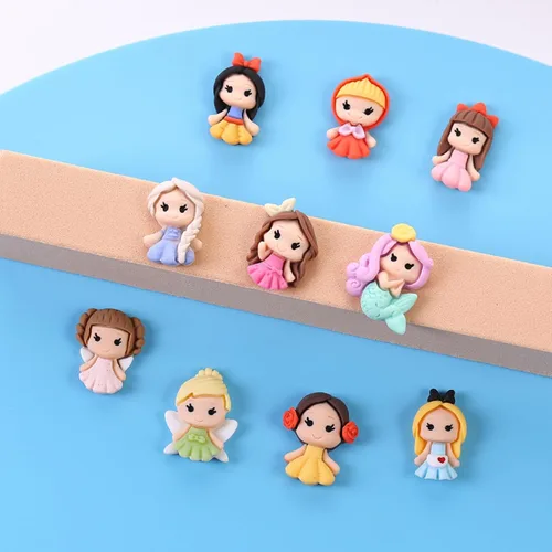 Miniatura 5 de Juego de 20 dijes de resina Kawaii de dibujos animados de princesa, juego surtido de cuentas de slime con parte trasera plana para adornos