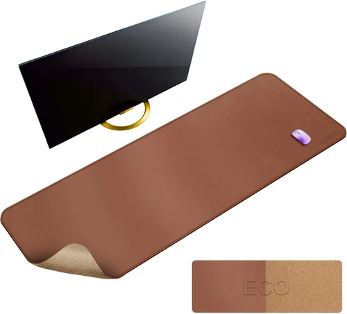 Miniatura 33 de MAIDERN Cubierta de mesa estrecha de 39.4" x 7.9", tapete reversible de cuero y corcho para mesa consola, protector de mesa largo y delgado