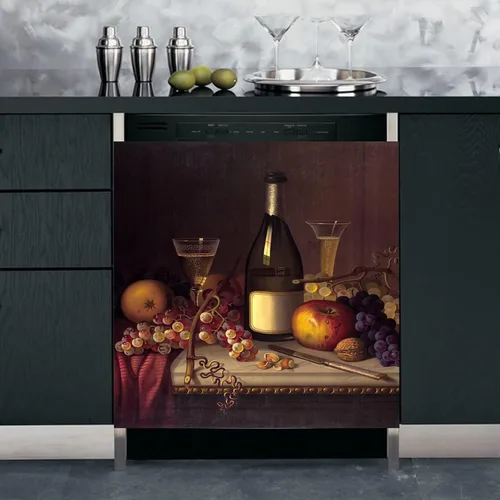 Miniatura 2 de Cubierta magnética decorativa para lavavajillas de vino campestre para puerta delantera, calcomanía magnética para lavavajillas con diseño de uva