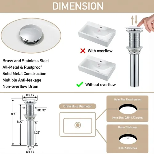 Miniatura 6 de AVSIILE Grifo LED para Lavabo de Baño, Cromado Cascada Mango de Un Solo Orificio Grifos de Tocador para Lavabos 1 Orificio con Desagüe Emergente