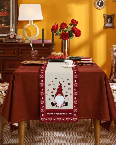 Miniatura 2 de Camino de mesa para decoración del día de San Valentín, diseño de gnomo, corazón, rojo, a cuadros, búfalo, algodón, lino, decoración de mesa