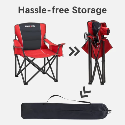 Miniatura 8 de Unisakey Silla de campamento plegable de gran tamaño para adultos, soporte de 450 libras, sillas de césped portátiles resistentes con bolsillo