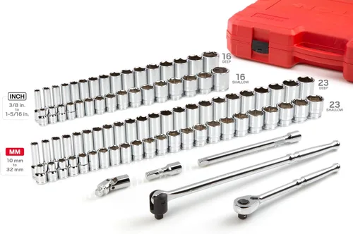 Miniatura 3 de TEKTON Juego de llaves de vaso y trinquete de 6 puntos poco profundos y profundos de 1/2 pulgada con estuche, 83 piezas