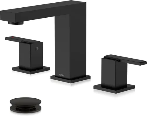 Miniatura 17 de KENES Grifo de Baño Extendido Negro Mate de Dos Manijas, Grifos de Lavabo de Baño Negro de 3 Orificios, 8 Pulgadas, Grifo de Tocador de Baño de 3