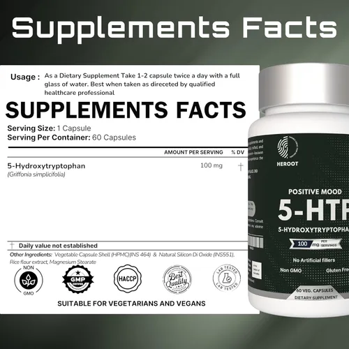 Miniatura 6 de 5-HTP 200 mg, 60 cápsulas vegetarianas (5-hidroxitriptófano) – Vitaminas de apoyo del estado de ánimo sin OMG y sin gluten para mujeres y hombres