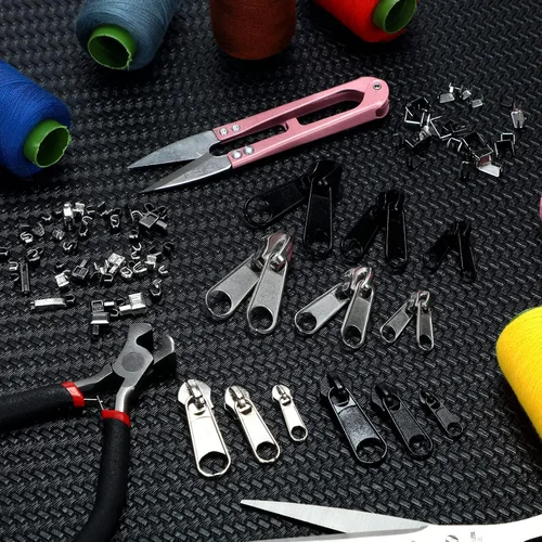 Miniatura 6 de Minatee Kit de reparación de cremallera de 163 piezas – Cremalleras de repuesto, deslizadores, tapones y herramientas para costura, equipaje
