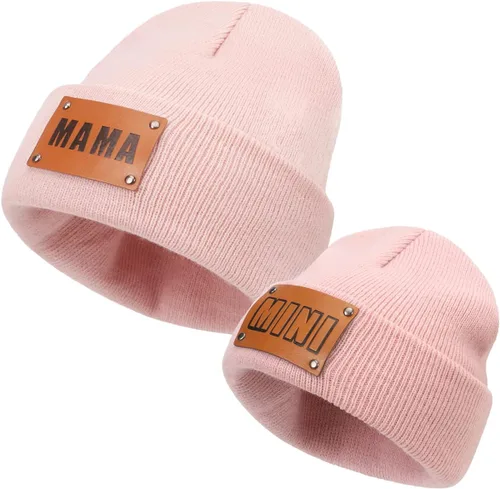 Miniatura 13 de Gorro para padres e hijos,Madre y bebé hija/hijo gorro de punto cálido de invierno,Gorro suave para niños