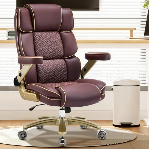 Silla ejecutiva de cuero resistente, silla de oficina grande y alta, 500 libras con reposabrazos abatibles 5D, asiento cómodo, lumbar ajustable,
