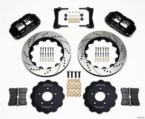 Kit de freno de disco delantero WILWOOD, rotores perforados de 14 pulgadas, pinzas negras, pastillas, compatible con Ford Mustang Base 2005-2014,