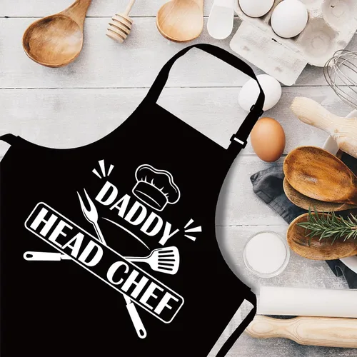 Miniatura 6 de CREATCABIN Delantales divertidos para hombre, delantal de barbacoa para asar a la parrilla, tamaño ajustable con 2 bolsillos grandes, Daddy Jefe