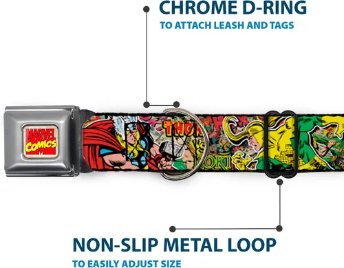 Miniatura 5 de Buckle-Down Collar de perro con hebilla de cinturón de seguridad, postura de Thor & Loki/cómics retro apilado, 1 pulgada de ancho, se adapta a
