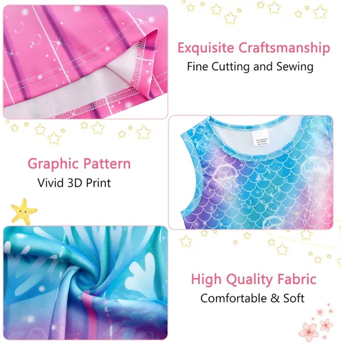 Miniatura 5 de Funnycokid Vestido de sirena para niñas y niños, vestido de verano sin mangas, traje de cumpleaños, ropa de fiesta de 4 a 13 años