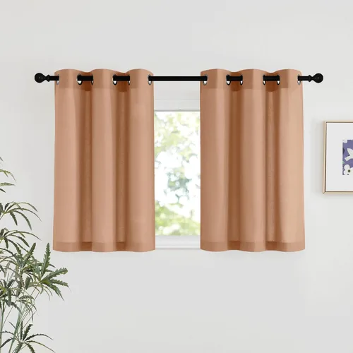 Miniatura 151 de NICETOWN Cortinas de lino natural con textura de lino para dormitorio, mezcla de lino rústica con ojales en la parte superior, semitransparentes