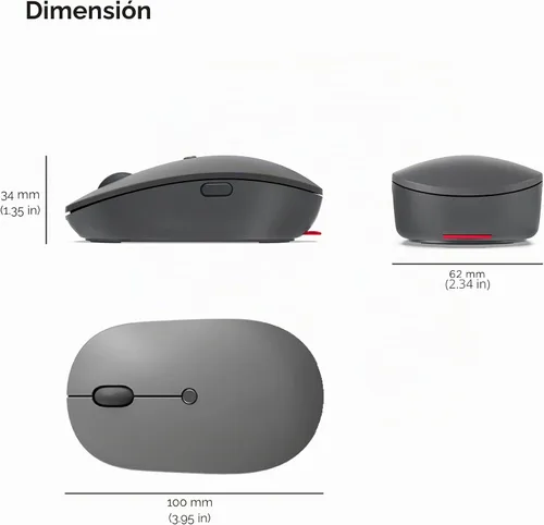 Miniatura 6 de Lenovo Ratón silencioso Bluetooth 600, sensor óptico azul, DPI ajustable, 4 botones, Microsoft Swift Pair, Windows, Chrome, GY50X88832, gris