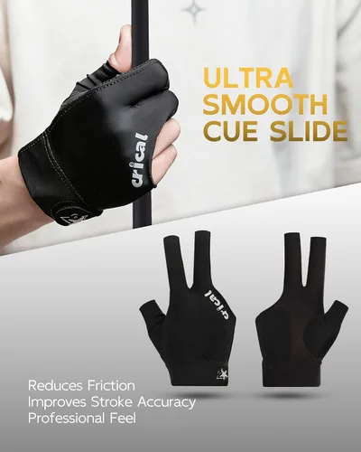 Miniatura 5 de CRICAL Guante de billar profesional para piscina, diseño de 3 dedos con licra gruesa y agarre antideslizante para hombres y mujeres, accesorios