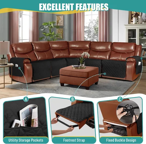 Miniatura 5 de Ruaozz Fundas de Sofá Seccional Reclinable Extra Grandes Impermeables Funda de Sofá para Sofá Reclinable en Forma de L de 5 Asientos Fundas de Sofá