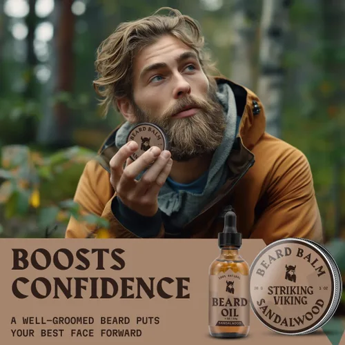 Miniatura 7 de Striking Viking Aceite y bálsamo para barba, kit de aseo para barba para hombre con aceite de barba totalmente natural y acondicionador de bálsamo
