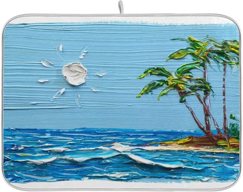 Miniatura 18 de Tapete de secado de platos de flores de fondo negro para encimera de cocina de 18 x 24 pulgadas, tapete de microfibra absorbente, tapete de secado