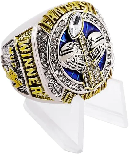 Anillo de fútbol de fantasía 2022 | Anillo de campeonato FFL pesado | Trofeo de premio chapado en oro plateado para el ganador de la Liga de Fútbol