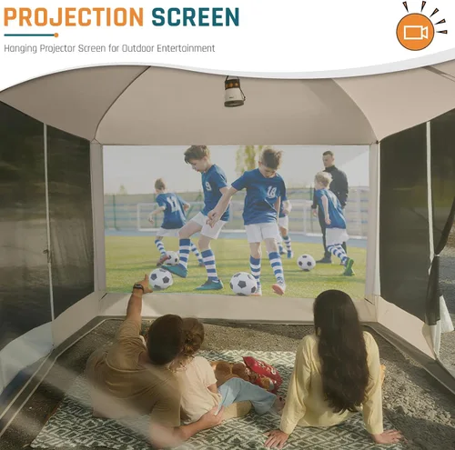 Miniatura 6 de Tienda de Campaña Screen House de 13x9 pies, Sala de Pantalla Gazebos de Malla con 2 Puertas Magnéticas, Pantalla de Proyección Incluida, Carpa
