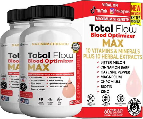 Miniatura 8 de Total Flow Blood Optimizer Max, 60 cápsulas vegetales, suplemento de apoyo de sangre con vitaminas y hierbas (1)