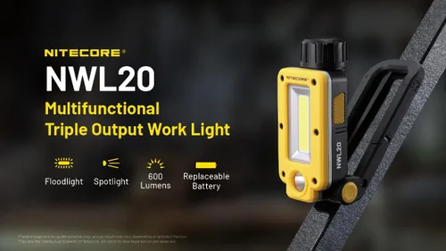 Miniatura 3 de Nitecore NWL20 - Luz de trabajo COB Mechanics, 600 lúmenes, USB-C recargable, portátil, 78 horas de tiempo de funcionamiento para lugares