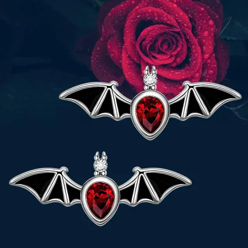 Miniatura 9 de Aretes hipoalergénicos de plata de ley con forma de murciélago con forma de calabaza y llama, murciélagos, para mujeres, adolescentes, niñas, orejas