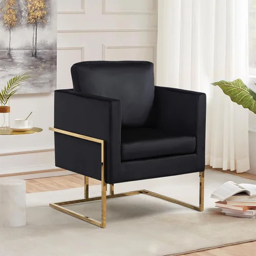 Miniatura 5 de Silla decorativa moderna de terciopelo, sillón tapizado de mediados de siglo para sala de estar, dormitorio, cómodo sofá individual, silla de club