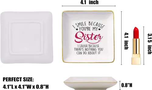 Miniatura 5 de Divertido regalo para el día de la madre para hermana-hermana, regalo con texto en inglés "I Smile Because You Are My Sister", bandeja de cerámica