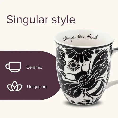 Miniatura 3 de Karma Gifts - Taza bohemia de 16 onzas, color blanco y negro, diseño de abeja, bonita taza de café y té, tazas de café de cerámica para mujeres