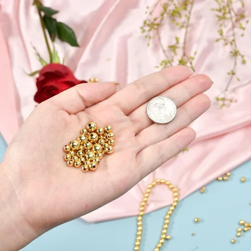 Miniatura 4 de 650 cuentas espaciadoras redondas pequeñas rellenas de oro de 18 quilates, cuentas espaciadoras de bolas para manualidades, pulseras, joyas